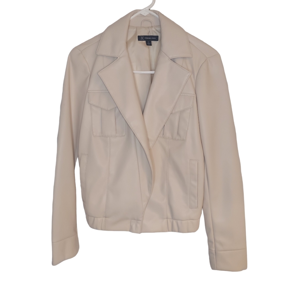 I.N.C. Faux Leather Cream Lightweight Jacket 4 Pockets, Lined. NWOT Size S